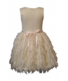 AVAILABLE ONLY  AFTER DEC 12 2025 , Bonnie Jean Sleeveless Ivory Metallic Knit to Lurex Jacquard Sparkling Waist Trim Faux Feather Party Dress 